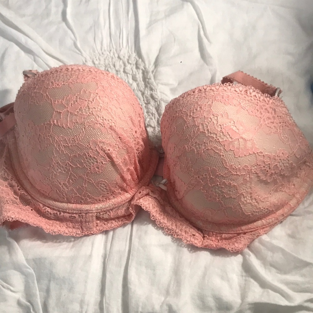 Pink lace full coverage bra